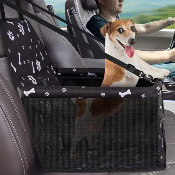 Black Portable Small Pet Booster Car Seat with Clip-On Safety Leash - Picture 4 of 5